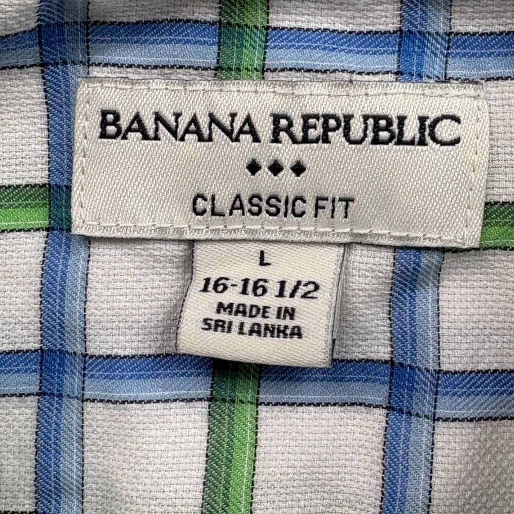 Banana Republic Shirt Mens L Blue Green Check Classic Fit Preppy Office Everyday